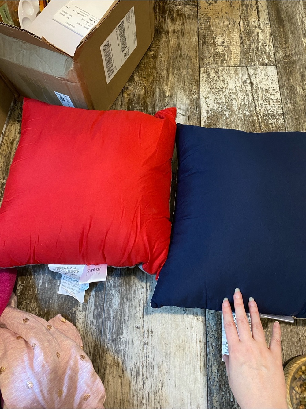 Set of Two Solid Square Throw Pillows - Red & Navy